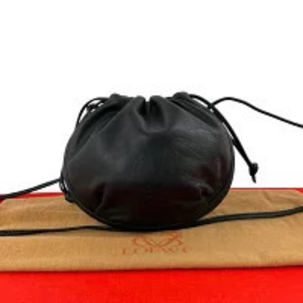 Loewe Anagram Leather Pouch Shoulder Bag Black